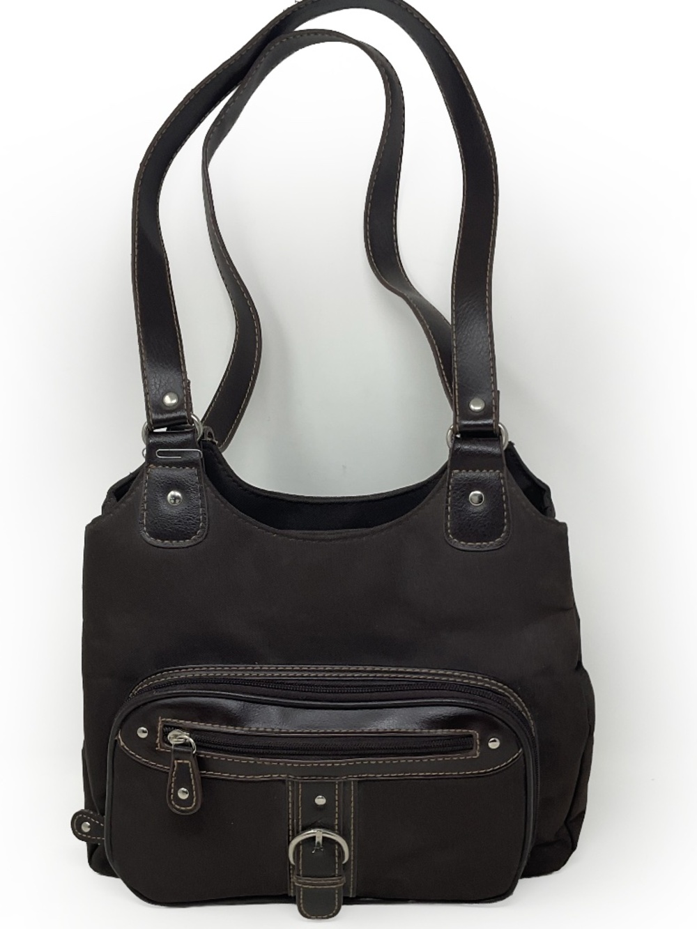 Vintage multi-compartment brown shoulder bag